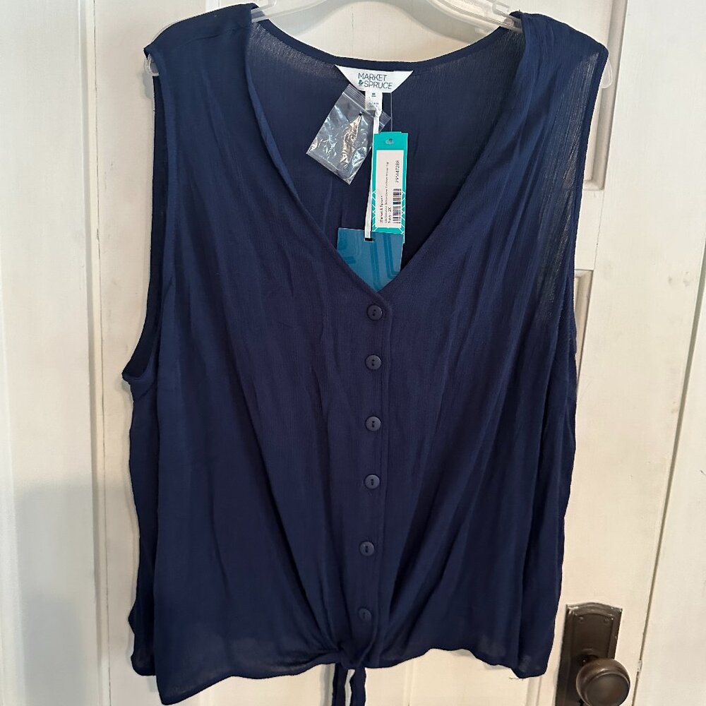 | Market & Spruce | Blue Sleeveless Front Tie Top